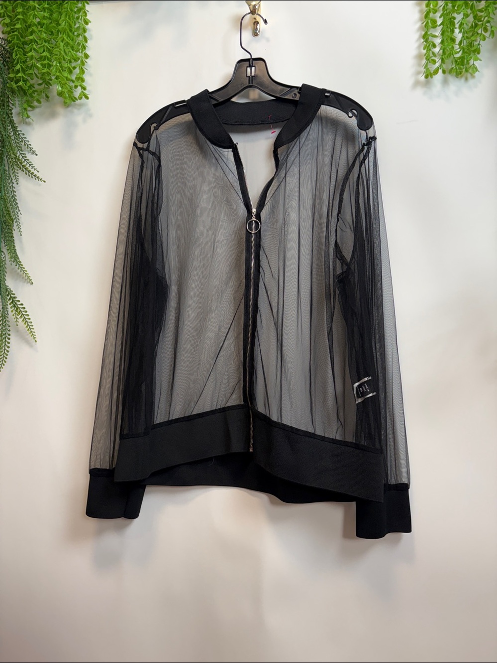 Sheer black bomber jacket. Very cool. 4xl  front zipper.
